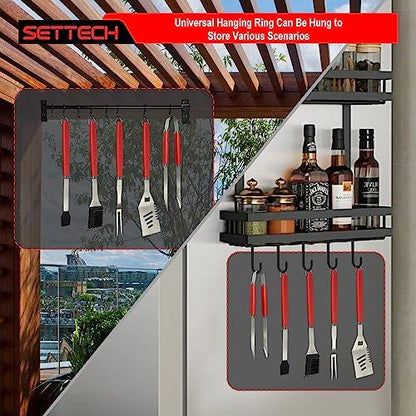 SETTECH 6PCS Grill Set for BBQ Tools Grilling Set,Heavy Duty Grill Utensils for Outdoor Grill with Spatula,Fork,2 Set of Brushes,Tongs and BBQ Press,BBQ Accessories Grill Sets for Men - CookCave