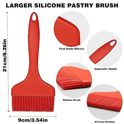 Silicone Basting Brush, Large BBQ Pastry Brush for Cooking, Extra Wide Basting Brush for Grilling Cooking Baking, Kitchen Brush Heat Resistant BBQ Food Brush for Sauce Butter Oil Marinades(Red) - CookCave