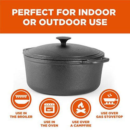 COMMERCIAL CHEF 6.6 Quart Cast Iron Dutch Oven with Dome Lid and Handles - CookCave