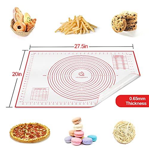 SiliQueen Silicone Pastry Baking Mat with Measurements Extra a Brush and a Dough Scraper- 27.5” x 20” Heat Resistant, BPA Free, Non-Stick Non-Slip Pastry Mat for Rolling Dough, Easy to Clean, Red - CookCave