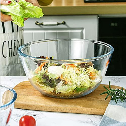 Glass Mixing Bowl Set of 3 for Kitchen, Baking, Prepping, Serving, Cooking 1.1QT, 2.5QT, 4.2QT Large Salad Bowl Set, High Brosilicate Bowl Set, Stackable, Non-toxic, Microwavable, Great Gift - CookCave