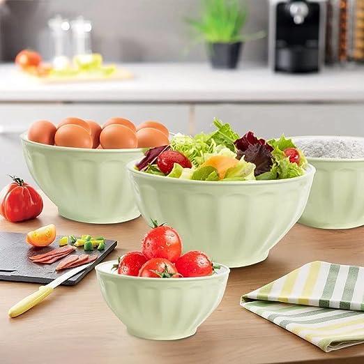 Mixing Bowls with Lids Set,Kitchen Bowls Prep Bowl with Lid,Mixing Bowl Set for Kitchen Cooking, Baking,Storage Food,4 Big Plastic Nesting Bowls and 1 Egg Whisk,Microwavable,Stackable,JCXivan(Green1) - CookCave