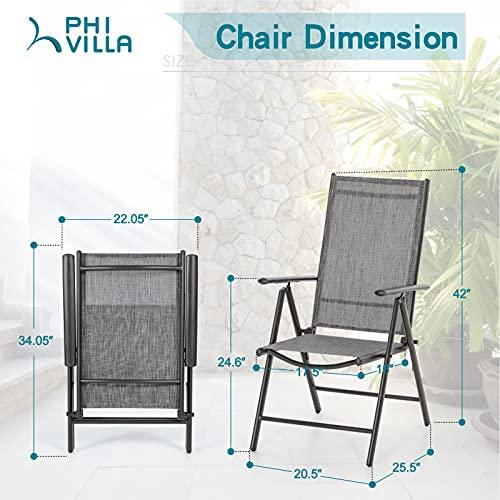 PHI VILLA Patio Folding Dining Chairs Set of 2 for Outdoor, Adjustable Patio Sling Chairs Reclining High Back Chairs with Armrest for Garden Lawn Pool Yard, Grey - CookCave