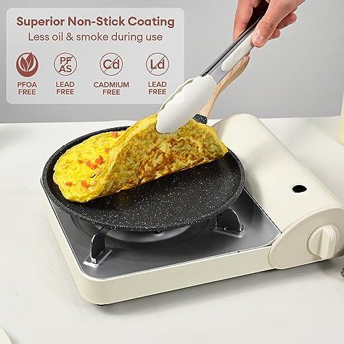 JEETEE Crepe Pan Nonstick, 11 inch Comales Para Tortillas Griddle Pan for Stove Top, Granite Coating Flat Pancake Pan Dosa Tawa, PFOA FREE and Induction Compatible (Grey) - CookCave