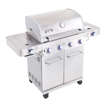 Monument Grills Larger 4-Burner Propane Gas Grills Stainless Steel Cabinet Style with Side & Side Sear Burners, Built in Thermometer, and LED Controls - CookCave