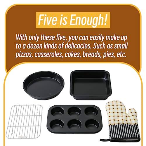 HIPTABLY Baking Pans Set｜Bakeware Set 5-Piece Set Kitchen Oven Cookie Sheet, Cake Pan｜Carbon Steel Nonstick Baking Accessories - CookCave