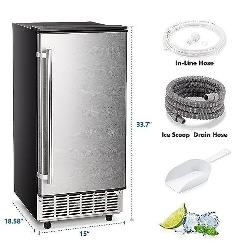 R.W.FLAME Under Counter Ice Maker, 80Lbs Daily Built-in Ice Maker Machine, Reversible Door, Auto Clean, 24H Timer, Commercial Ice Maker for Home & Coffee Shop, Silver - CookCave