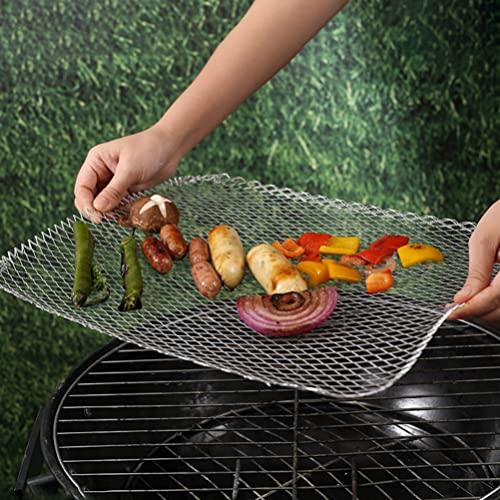 Luxshiny BBQ Grill Mesh Mat: 10Pcs Disposable Aluminum Grill Topper Broiler Net Pans Non-Stick Cooking Grid Grates Pad Baking Tools for Outdoor Camping Barbeque Picnics Backpacking Backyards - CookCave