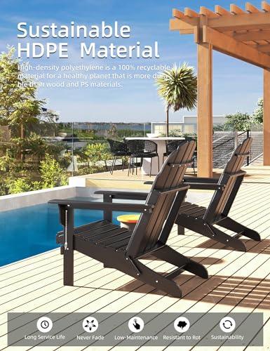 Folding Adirondack Chair - Durable HDPE Poly Lumber All-Weather Resistant, Foldable Oversized Balcony Porch Patio Outdoor Chair for Lawn, Backyard, Deck, Garden, Camping - Easy Installation, Black - CookCave