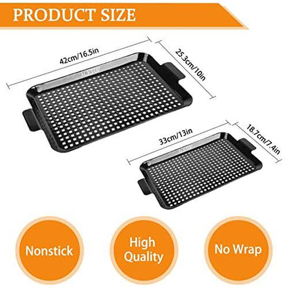 2PCS Grill Topper Pans ACETOP Nonstick Barbecue Grilling Baskets Outdoor Indoor Stainless Steel Grill Tray Accessories with Perforated Bottom for Cooking Chicken Drumsticks Vegetable Shrimp Meat Gifts - CookCave