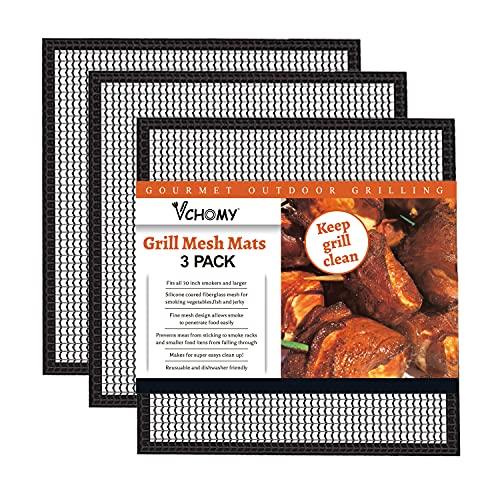 Grill Mesh Mat Set of 3 - Heavy Duty BBQ Non-stick Cooking Sheet Liners Reusable Teflon Barbecue Grilling Net for Outdoor Smoker, Pellet, Gas, Charcoal Grills - 11.8x13.8 - CookCave