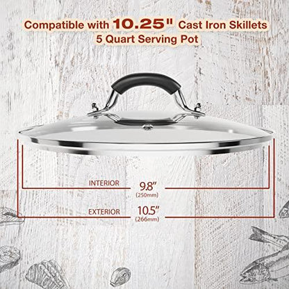 WishDirect 10.25 Inch Tempered Glass Lid Compatible with 10-10.25 Inch Lodge Cast Iron Skillet and 5 Quart Dutch Ovens - CookCave