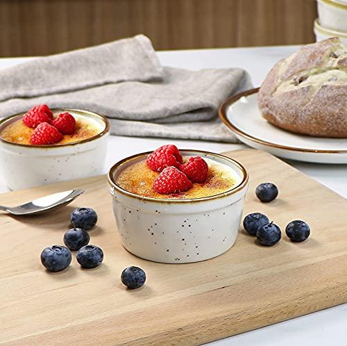 ONEMORE Ceramic Ramekins - 8 oz, Set of 6 - Oven, Dishwasher Safe Baking Cups - Bowls for Creme Brulee, Souffle, Ice Cream and Fruits - Creamy White - CookCave