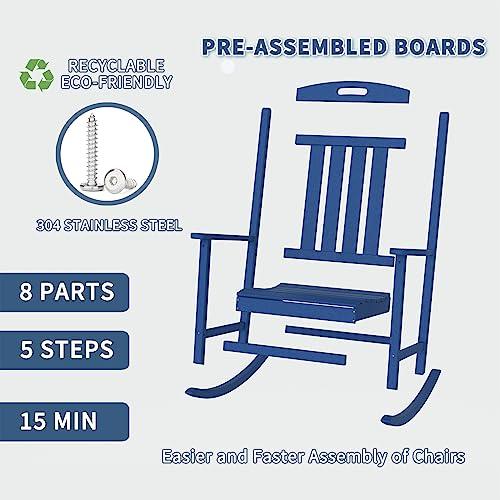 POLYDUN Outdoor Rocking Chair, Looks Like Wood, High Back Poly Lumber Patio Rocker Chair, 365Lbs Support, All-Weather Porch Rocking Chair for Lawn, Backyard, Indoor, Garden, Navy - CookCave