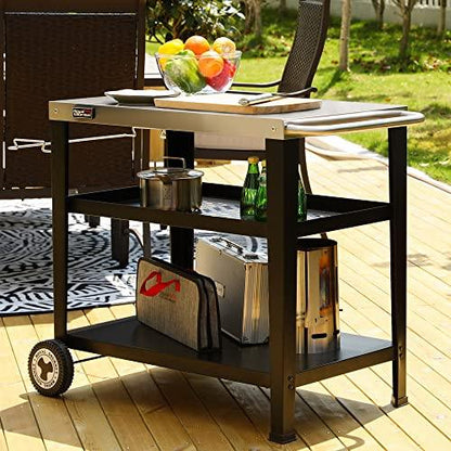 Royal Gourmet PC3404S Rolling Dining Table with Trash Bag Holder, Outdoor Garden Patio BBQ Kitchen Food Prep Cart, 30" L x 19" W Stainless Steel Tabletop, Silver & Black - CookCave