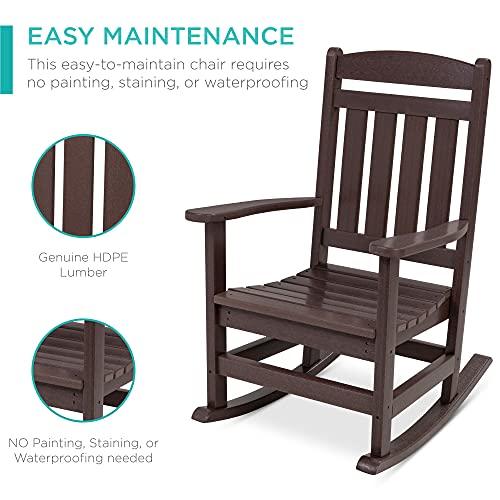 Best Choice Products All-Weather Rocking Chair, Indoor Outdoor HDPE Porch Rocker for Patio, Balcony, Backyard, Living Room w/ 300lb Weight Capacity, Contoured Seat - Brown - CookCave