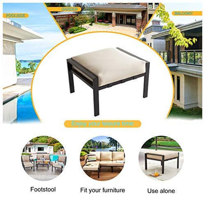 LOKATSE HOME Outdoor Ottoman Patio Footstool Small Seat Furniture with Soft Thick Cushion for Garden Yard Deck Poolside - CookCave