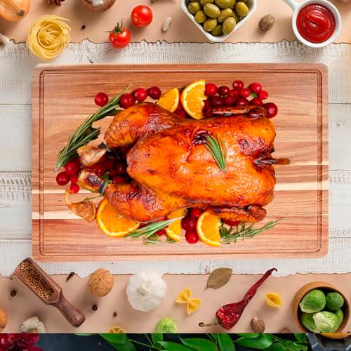 Extra Large Acacia Wood Cutting Board for Kitchen, 24 x 18 Inch Large Butcher Block Chopping Board with Juice Groove, Thick Wood Cutting Boards Carving Board for Turkey Meat Vegetables BBQ - CookCave