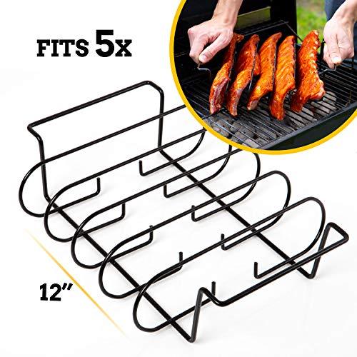 MOUNTAIN GRILLERS BBQ Rib Racks for Smoking, Gas Smoker or Charcoal Grill, Sturdy & Non Stick Standing for gas grill, bbq grill, Holds Up to 5 Baby Back Ribs, Grilling & Barbecue Gifts for Men Black - CookCave