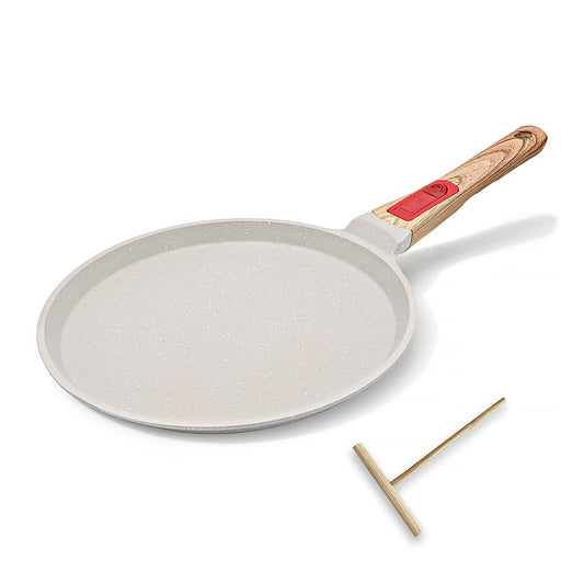 RANXINGST Non Stick Crepe Pan with Detachable Handle, 8 Inch Cast Aluminium Dosa Tawa Tortilla Pan, Pancake Pan Induction Compatible - White - CookCave