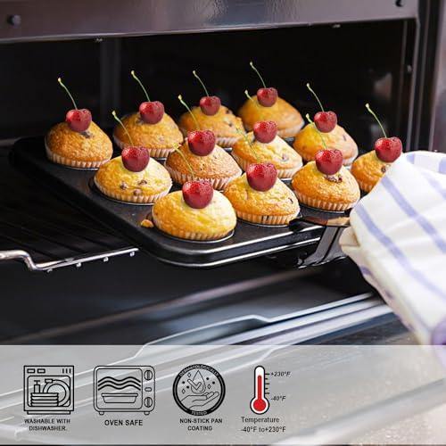 MARIWEI 2 Pack Premium Nonstick Bakeware 24-Cup, Mini Muffin Pan, Dishwasher Oven Safe (Black, Steel) - CookCave