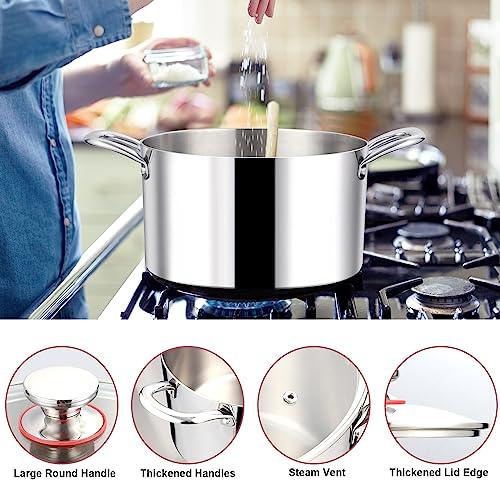 LIANYU 8QT 18/10 Stainless Steel Soup Pot with Lid, 8 Quart Stock Pot With Triple Ply, Heavy Duty Pasta Soup Canning Stockpot, Induction Pot for Boiling Strew Simmer, Big Cookware Cooking Pot - CookCave