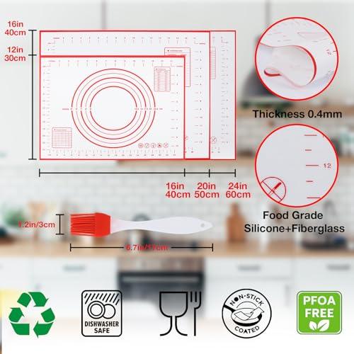 Silicone Pastry Mat 2 Pack Non Stick Baking Mat with Measuremenst 16" x 12" Small Non Slip Silicone Baking Mat for Fondant/Rolling Dough/Pie Crust/Cookies/Pizza/Bread BPA Free Kneading Mat - CookCave