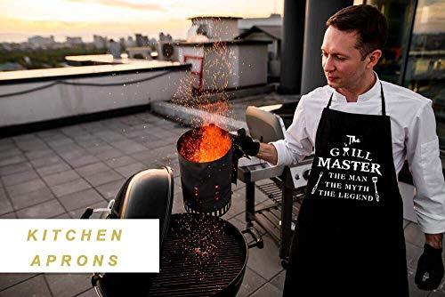 Rosoz Funny Aprons for Men - The Grill Master, The Man The Myth The Legend - Cooking Grilling BBQ Chef Apron for a Husband, Dad Gifts, Waterproof Oil Proof Black Apron with 2 Pockets - CookCave