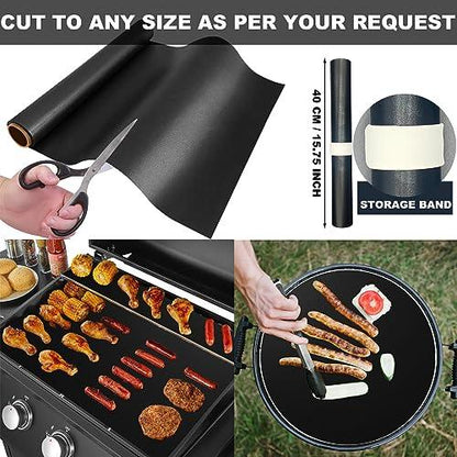 Thienlee BBQ Grill Mat Roll, Cut to Size Grill Mats for Outdoor Grill, Non-Stick Grill Accessories for Gas, Charcoal, Electric Grill(Black - 15.75IN x 10FT) - CookCave