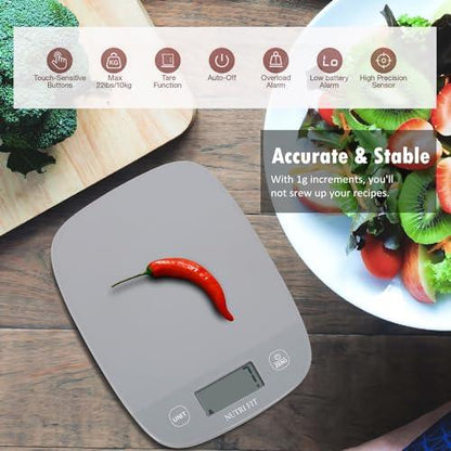 NUTRI FIT 11lbs Kitchen Food Scale Digital Weight Grams and Ounces for Weight Loss, Weighing Professional for Cooking,Baking and Keto, Batteries Included, Gray - CookCave