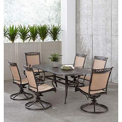 Hanover Fontana 7-Piece Outdoor Patio Dining Set with 38"x72" Cast-Top Rectangular Table and 6 Quick-Dry Sling Swivel Rocker Chairs, Modern Weather Resistant Furniture Set with Table and Chairs - CookCave