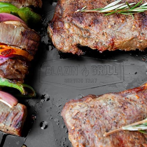 Blazin' Grill Prep & Serving Trays | Set of 2 Stackable, Melamine Trays | Serving Tray & Marinating Tray | Serving Platter for Plating Food & BBQ Prep Tub for Marinating Meats | Grill Accessories | - CookCave
