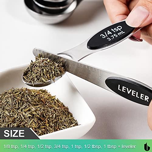 Urbanstrive Magnetic Measuring Spoons Set Stainless Steel, Dual Sided for Liquid Dry Food, Measuring Cups Spoons Set Fits in Spice Jar, Kitchen Gadgets, Cooking Utensils Set, Including Leveler, Silver - CookCave