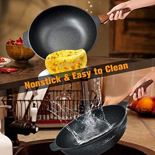 ANEDER Wok Pan Nonstick 12.5 Inch Skillet, Frying Pan with Lid & Spatula Wok Pans for Cooking Electric, Induction & Gas Stoves, Oven Safe - CookCave