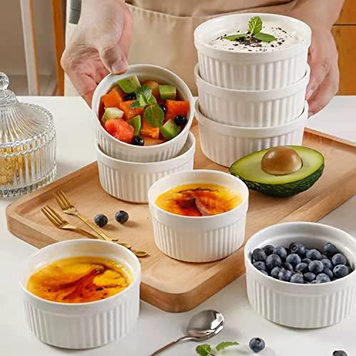 Ramekins Set with 6 Silicone Lids, Mothers Day Gifts Creme Brulee Making Set, Set of 6 Porcelain Ramekins, Oven Safe Covered Bowls & Soufflé Ramiken - CookCave