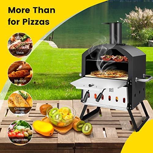 Giantex Outdoor Pizza Oven Wood Fired, 2-Layer Pizza Maker with Pizza Stone, Pizza Peel, Removable Cooking Rack, Waterproof Cover, Folding Legs, Outside Pizza Ovens for Camping Backyard BBQ (28 Inch) - CookCave