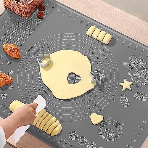 Silicone Pastry Mat Extra Thick Non-stick Baking Mat, 32" x 24" Rolling Dough With Measurements Non-slip Silicone Mat, Kneading Mat, Counter Mat, Dough Mat with Edge Heightening - CookCave