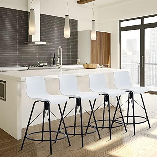 annjoe Swivel Bar Stools Metal Counter Height Stools Plastic Seat Chairs Set of 4 for Indoor Outdoor Home Kitchen Business (30" White) - CookCave