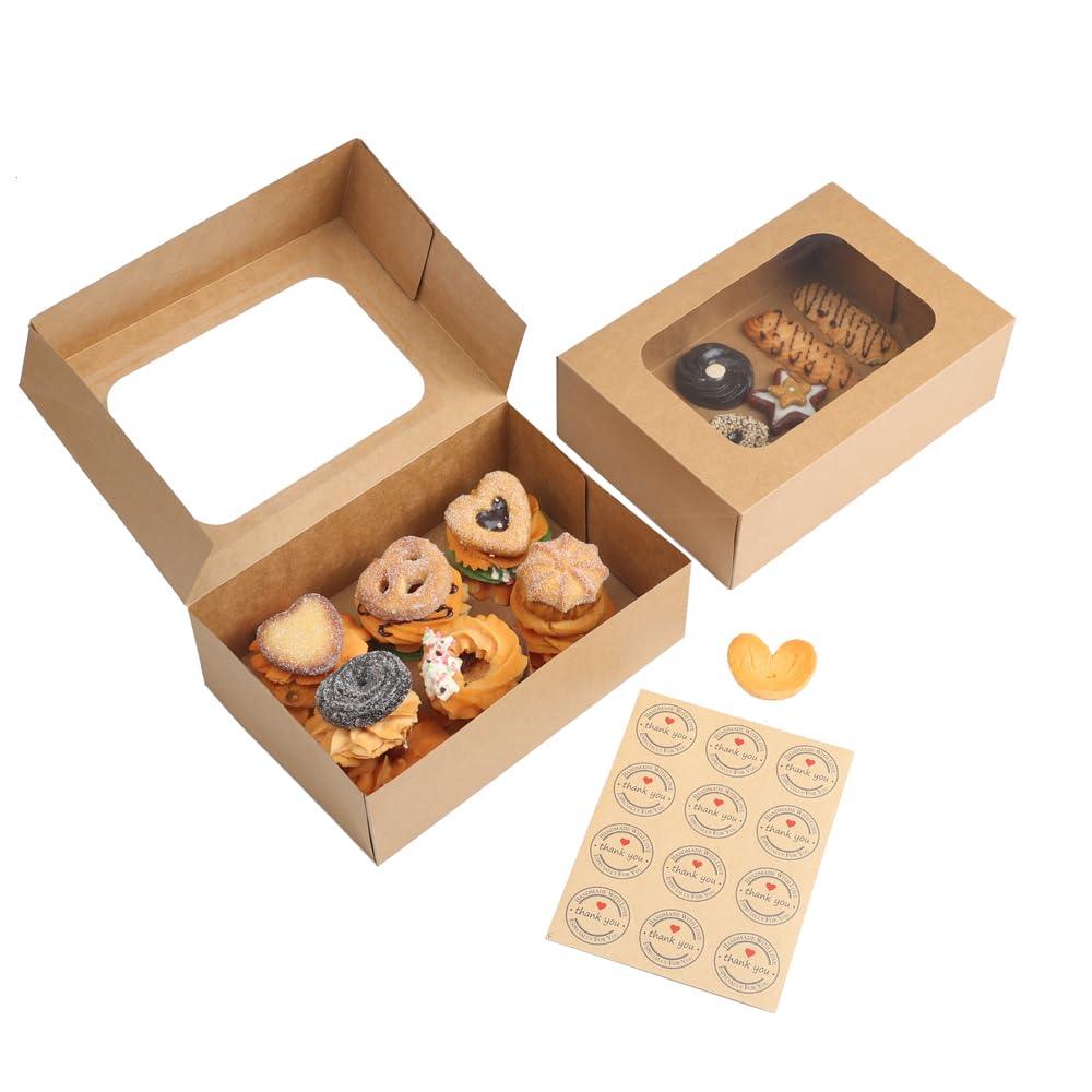 YEKTFS 24 Pcs Cookie Boxes with Window for Paper Gift Giving Brown Bakery Cupcake Boxes 9" x 6.3" x 3" for Packaging Easy Estate Holiday Pastry Dessert Boxes for Pastries,Cookies, Donuts. - CookCave