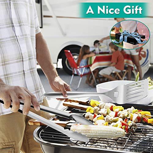 HaSteeL Grilling Utensil Set 18in, Stainless Steel BBQ Accessories Tools with Bag for Outdoor Cooking Camping, Heavy Duty Grill Spatula, Tong, Meat Fork, Basting Brush, Cleaning Brush, Man’s Gift - CookCave