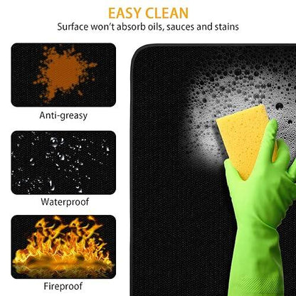 Fireproof-Grill Mats, 18"X15'' Heat Resistant Grill Mats for Outdoor Tabletop Grill, Protect Your Outdoor Grill Table and Prep Table, Waterproof & Oilproof BBQ Mat, Easy to Clean- Black (0.6mm) - CookCave