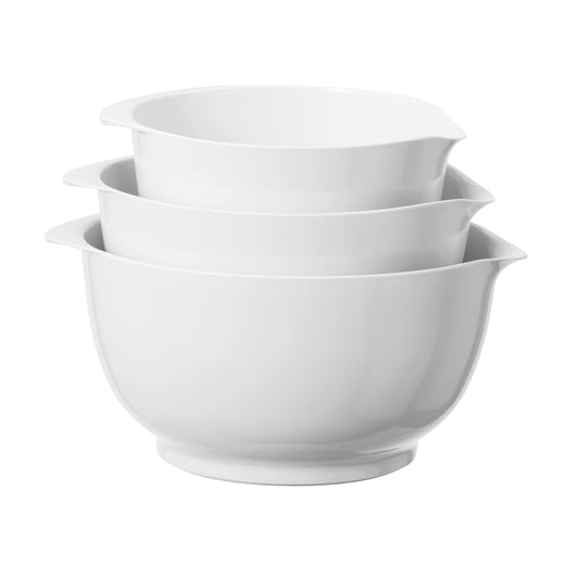 Oggi Melamine Mixing Bowls w/Pour Spout - 3 pc Set, White - CookCave