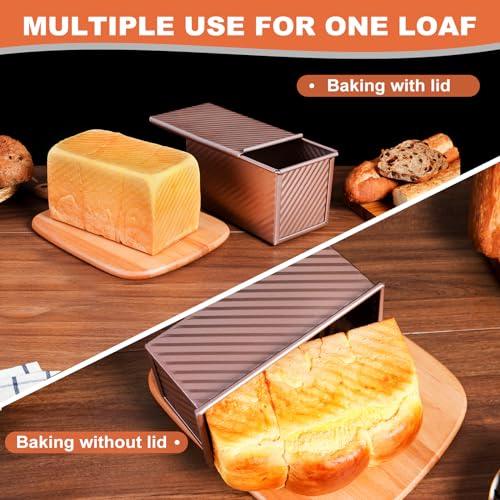 Pavsrmy 2 Pack Pullman Loaf Pan with Lid, Premium Non-Stick Sandwich Bread Loaf Pan with Lid, 1 lb/0.5 lb Dough Capacity, Carbon Steel Corrugated Bread Toast Box Mold with Cover for Baking, Bakeware - CookCave