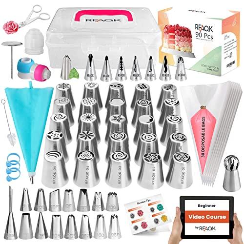 90PCs Russian Piping Tips Complete Set - Christmas Cake Piping Bags and Tips Set, Cookie, Cupcake & Cake Decorating Kit Baking Supplies-Cake Frosting Tools,25 Russian Tips,23 Icing Tips,31 Pastry Bags - CookCave