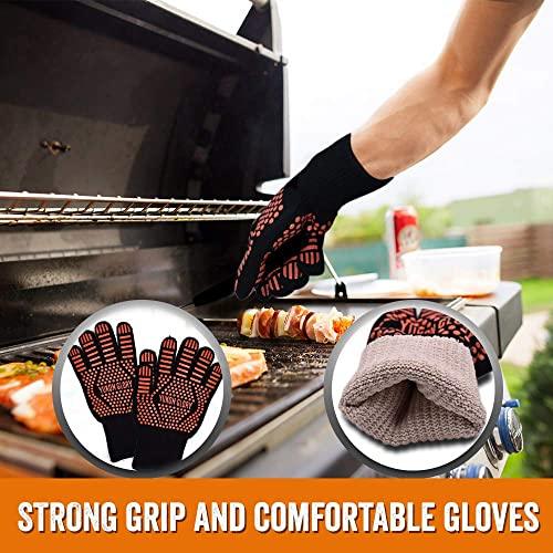 Yukon Glory™ Heavy Duty 5 Piece Grilling Tools Set, Durable Stainless Steel BBQ Accessories, Long Handle 3 in 1 Spatula, Tongs, Brush, Grill Fork, Thick Grilling Gloves, Gift Set - CookCave