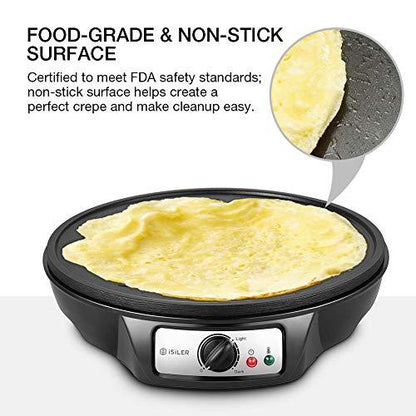 Electric Crepe Maker, iSiLER Nonstick Pancake Maker Griddle, 12 inches Crepe Pan with Spreader & Spatula, Temperature Control for Roti, Tortilla, Eggs - CookCave