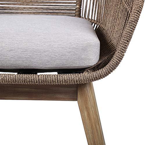 Armen Living Fruitti Tutti Frutti Indoor Outdoor Dining Chair in Light Eucalyptus Wood with Truffle Rope and Gray Cushion - CookCave