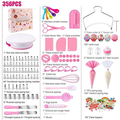 Cake Decorating Supplies Kit Tools 356pcs, Nifogo Baking Accessories with Cake Turntable, Pastry Piping Bag, Piping Icing Tips for Beginners or Professional - CookCave