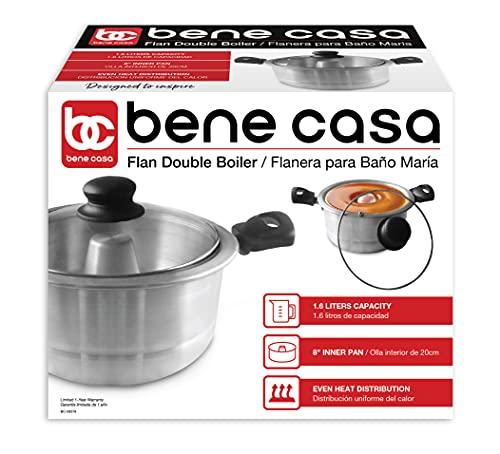 Bene Casa - Aluminum Flan Mold Double Boiler with Glass Lid (1.6 Liter) - Includes Aluminum Inner Pan (8") - Dishwasher Safe - CookCave