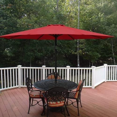 Simple Deluxe 9 FT Patio Umbrella with 20 Inch Heavy Duty Base Stand, Push Button Tilt/Crank 8 Sturdy Ribs, for Outdoor Market Table, Garden, Lawn, Backyard, Pool, New, Red and Black - CookCave